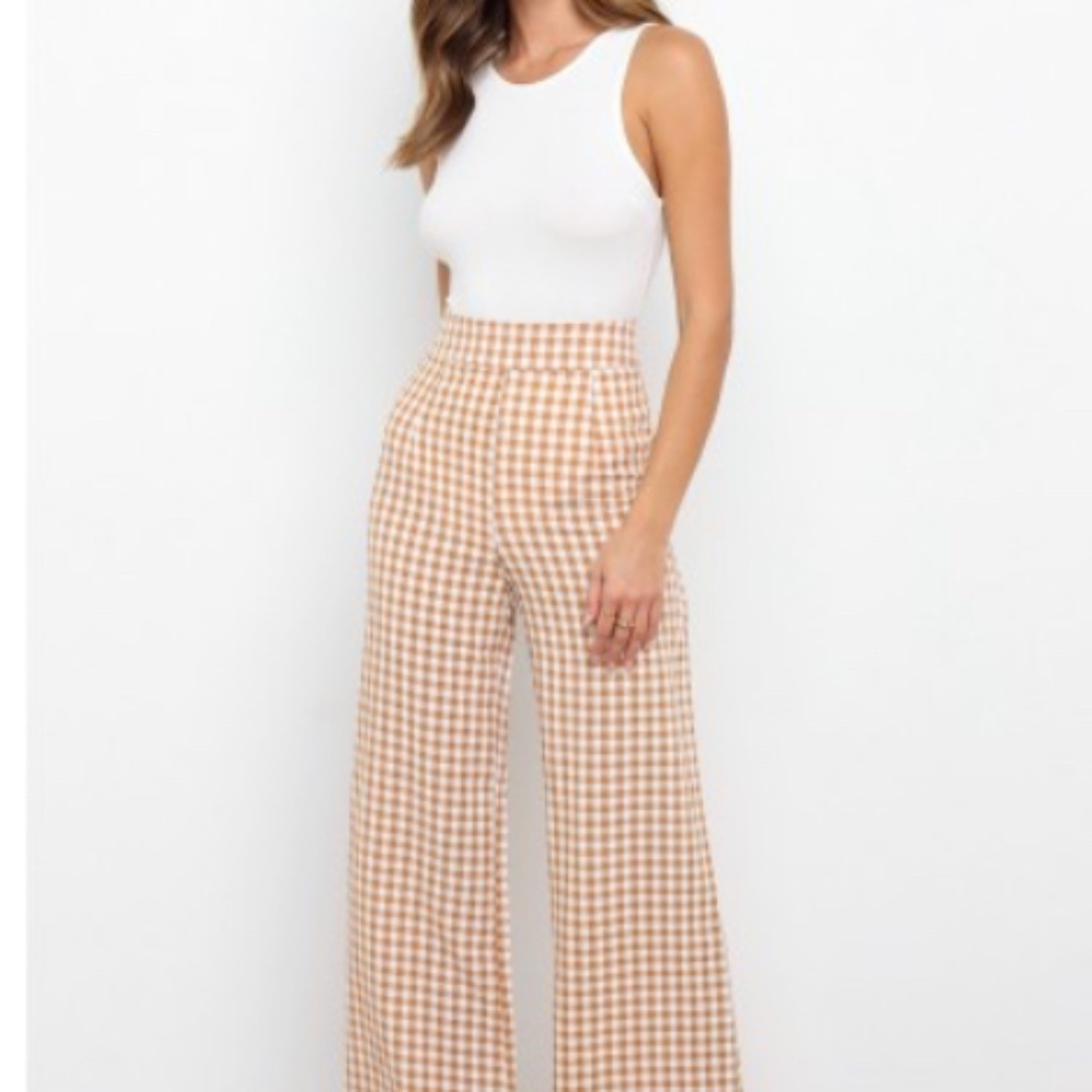 Petal +Pup Gimmie Tan Gingham pants, NWT